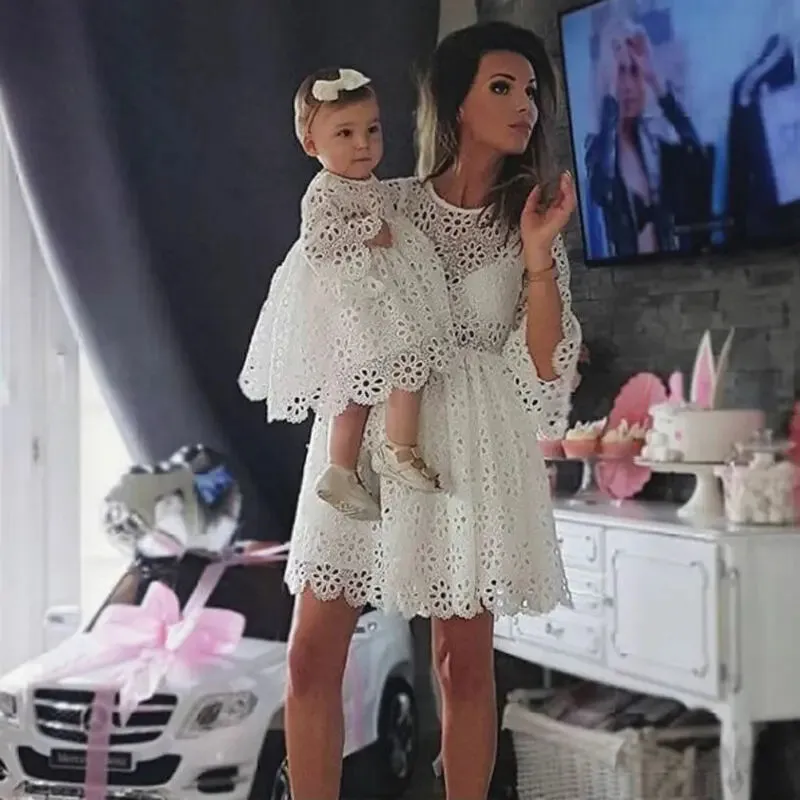 Mummy & Me White Floral Lace Dress