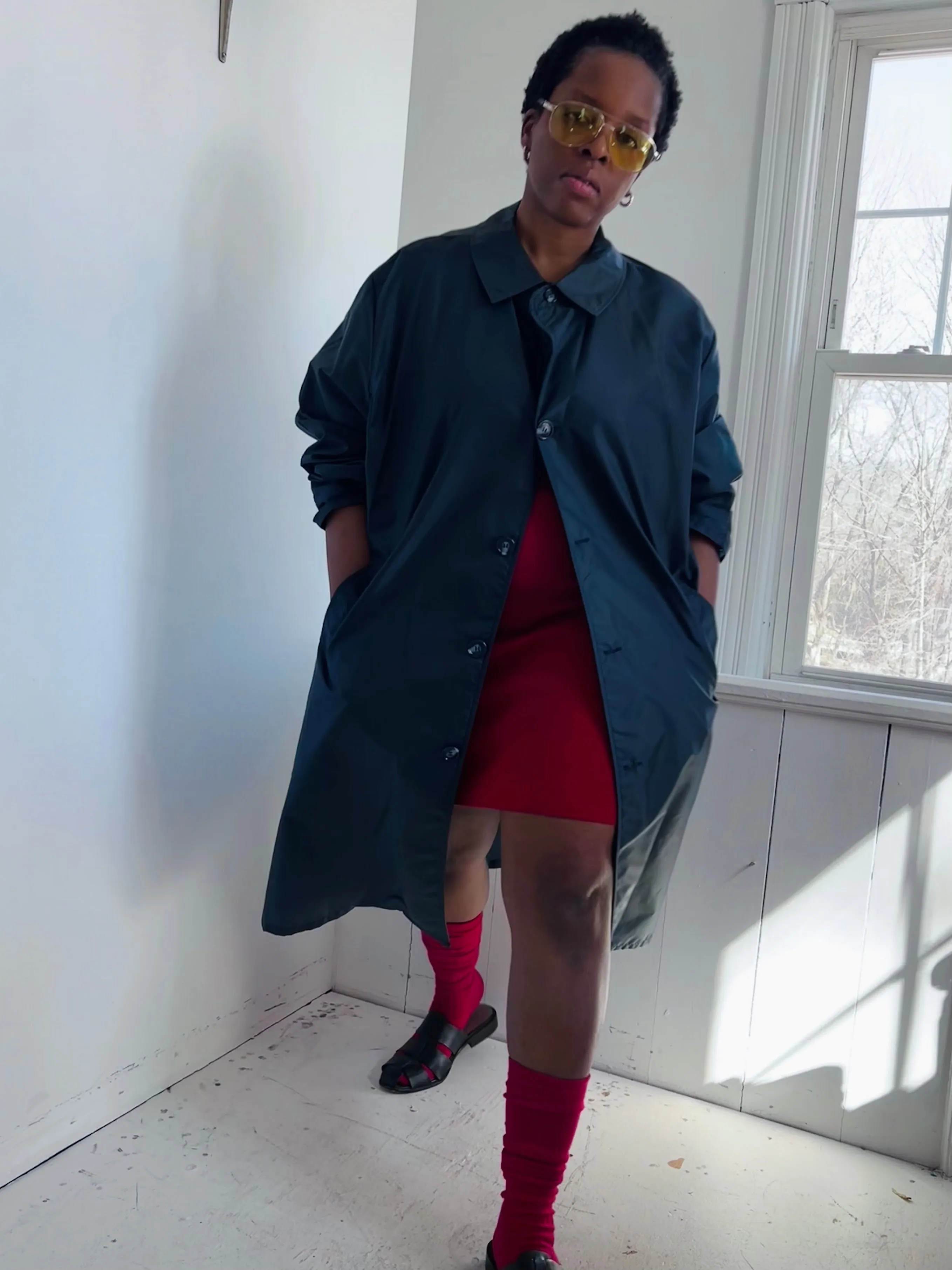 Navy Nylon Trench