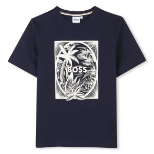 Navy Printed Logo Cotton Short Sleeves T-Shirt
