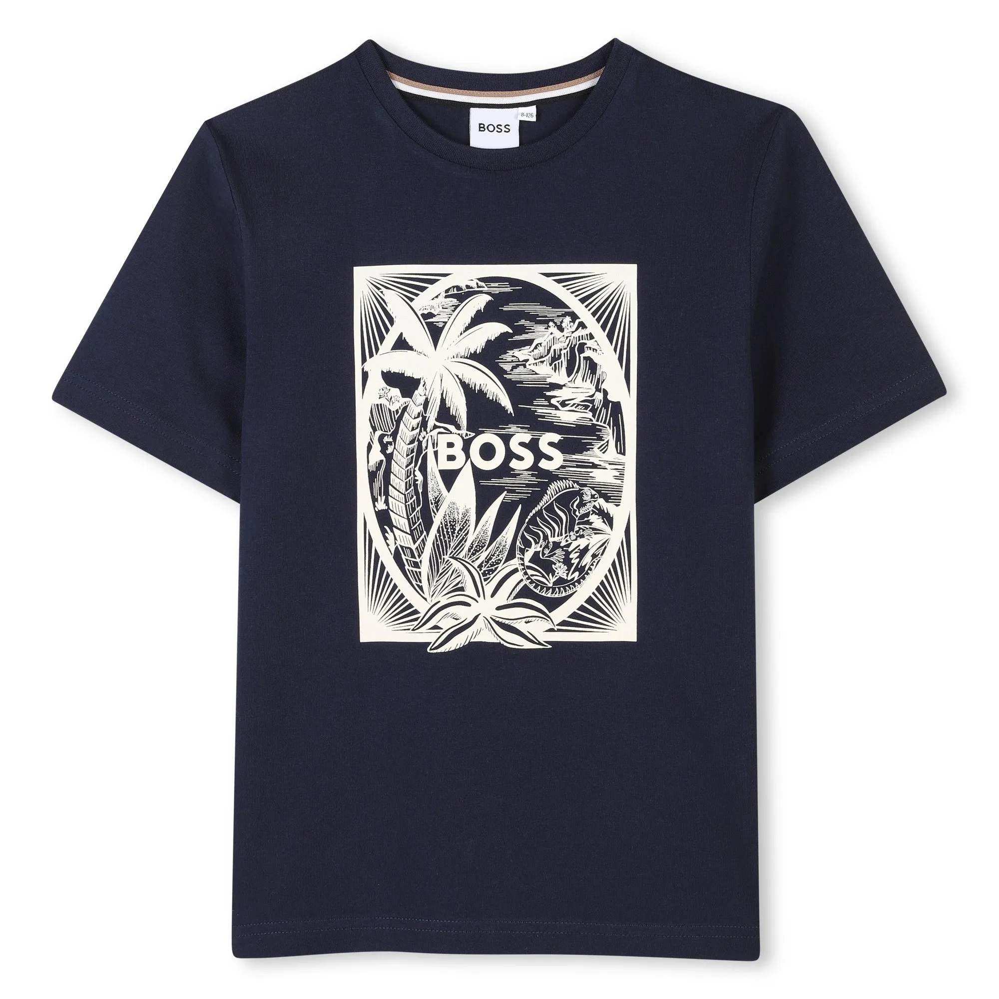Navy Printed Logo Cotton Short Sleeves T-Shirt
