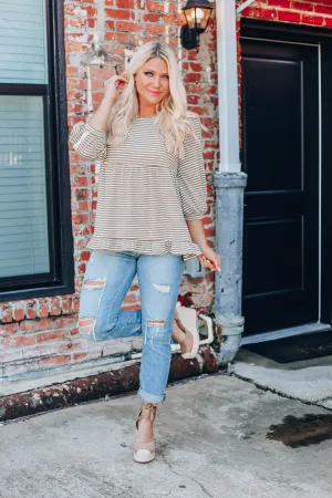 Need Somebody To Love Peplum Top - Ivory/Brown