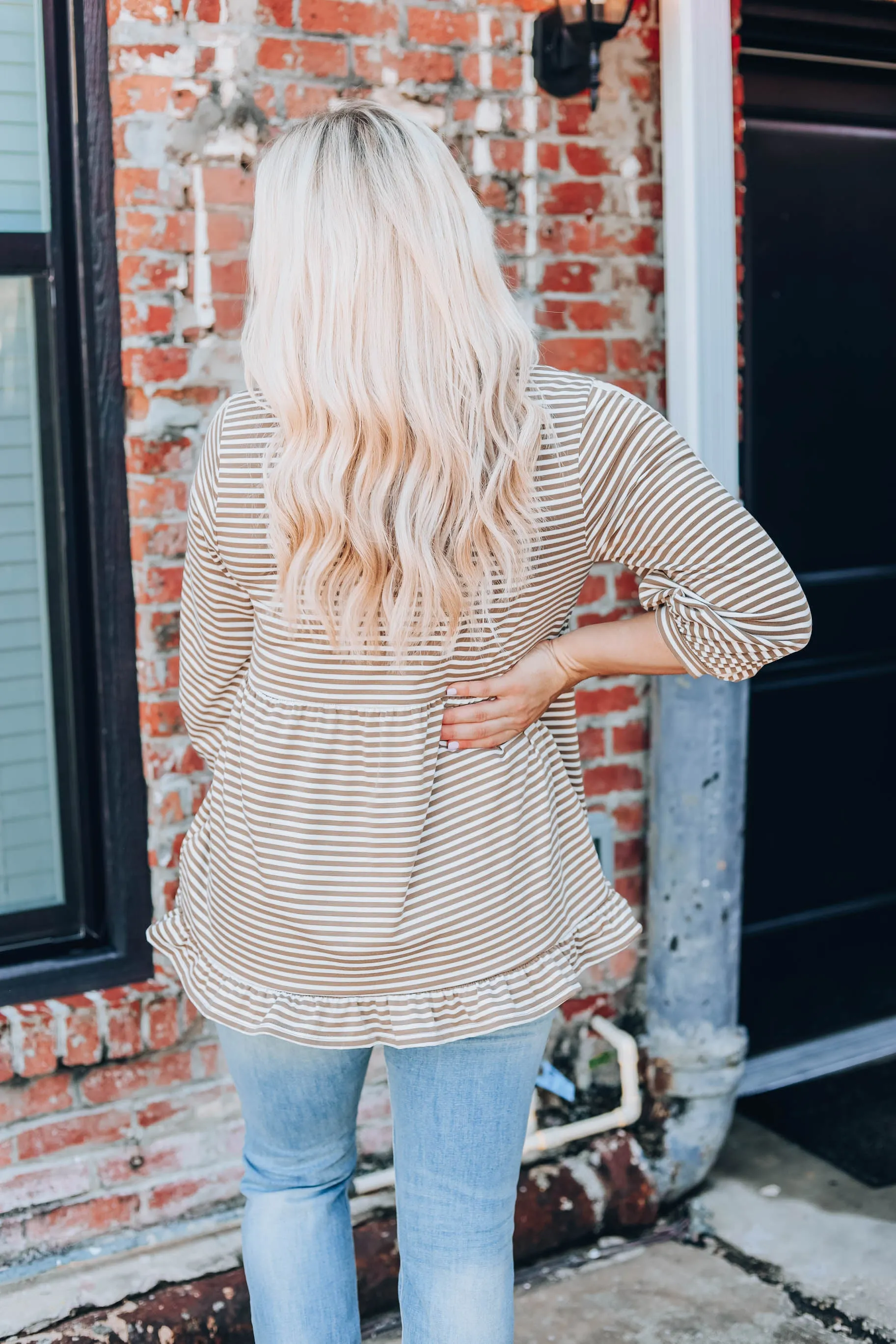 Need Somebody To Love Peplum Top - Ivory/Brown