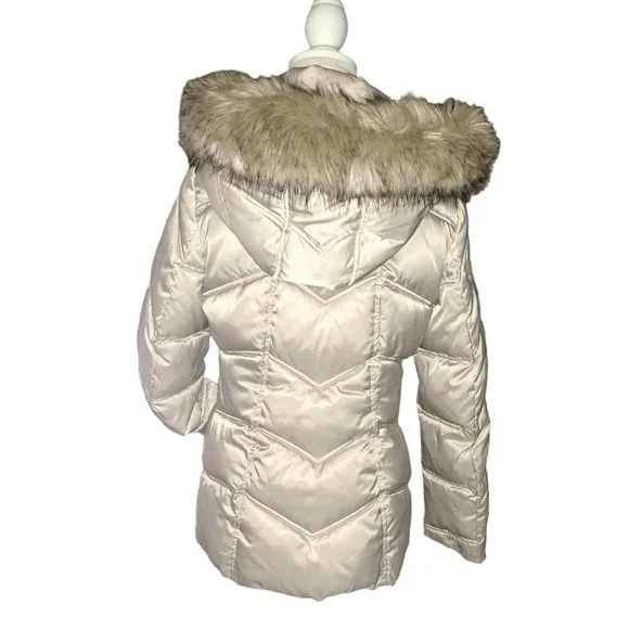 NEW-Nautica SZ 2 Champagne Faux Fur Hood Puffer Jacket Removable Hood
