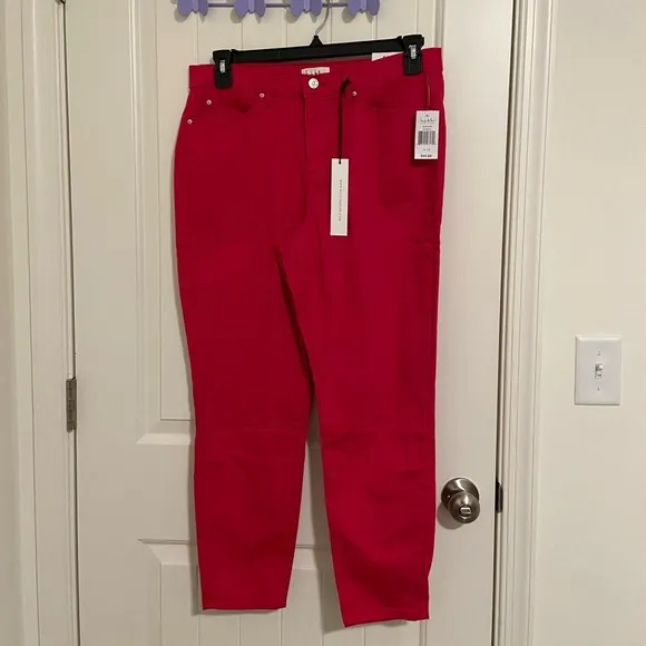 NEW Nicole Miller soho high rise ankle skinny raspberry stretch jeans size 12