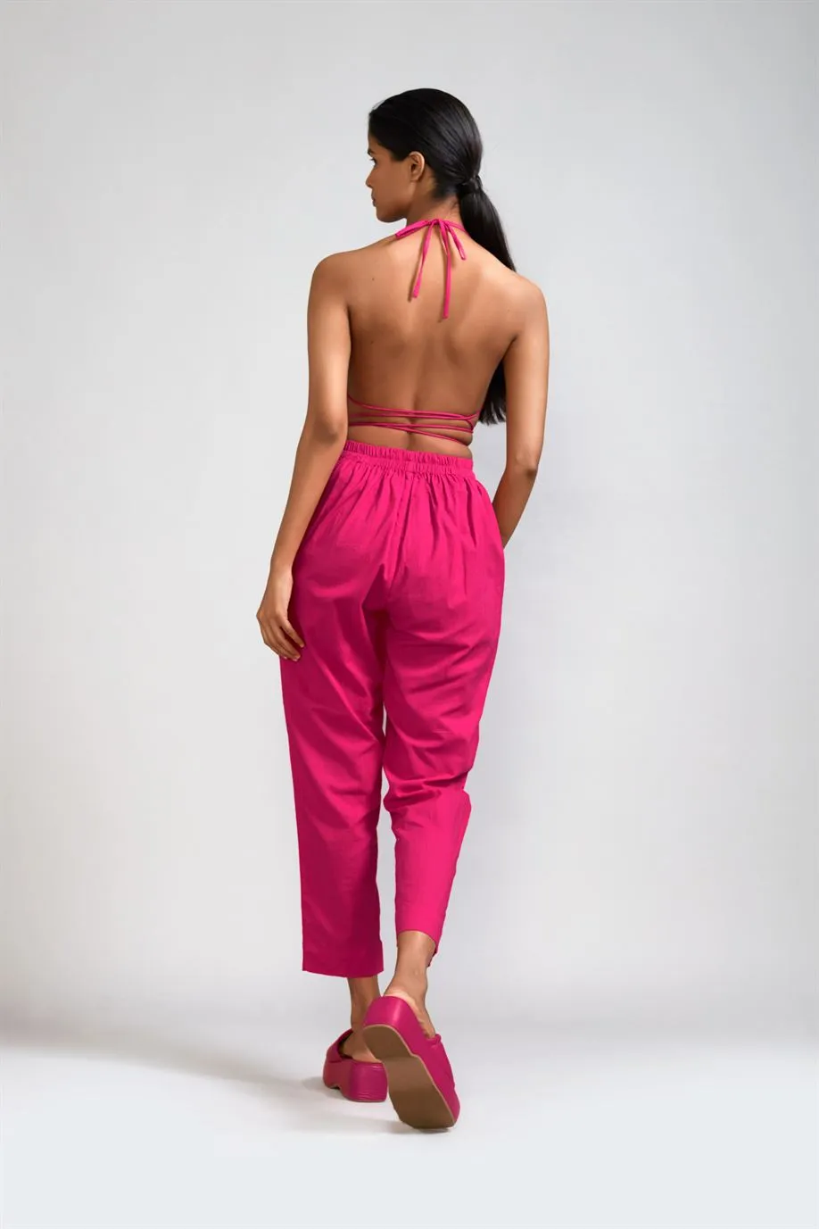 New Season Summer/Fall 2024-Coord Set Overlap Bralette-SE Pants 2pcs Cotton Pink-MT BR-SE Pant Coord Set-Pink-Fashion Edit Mati