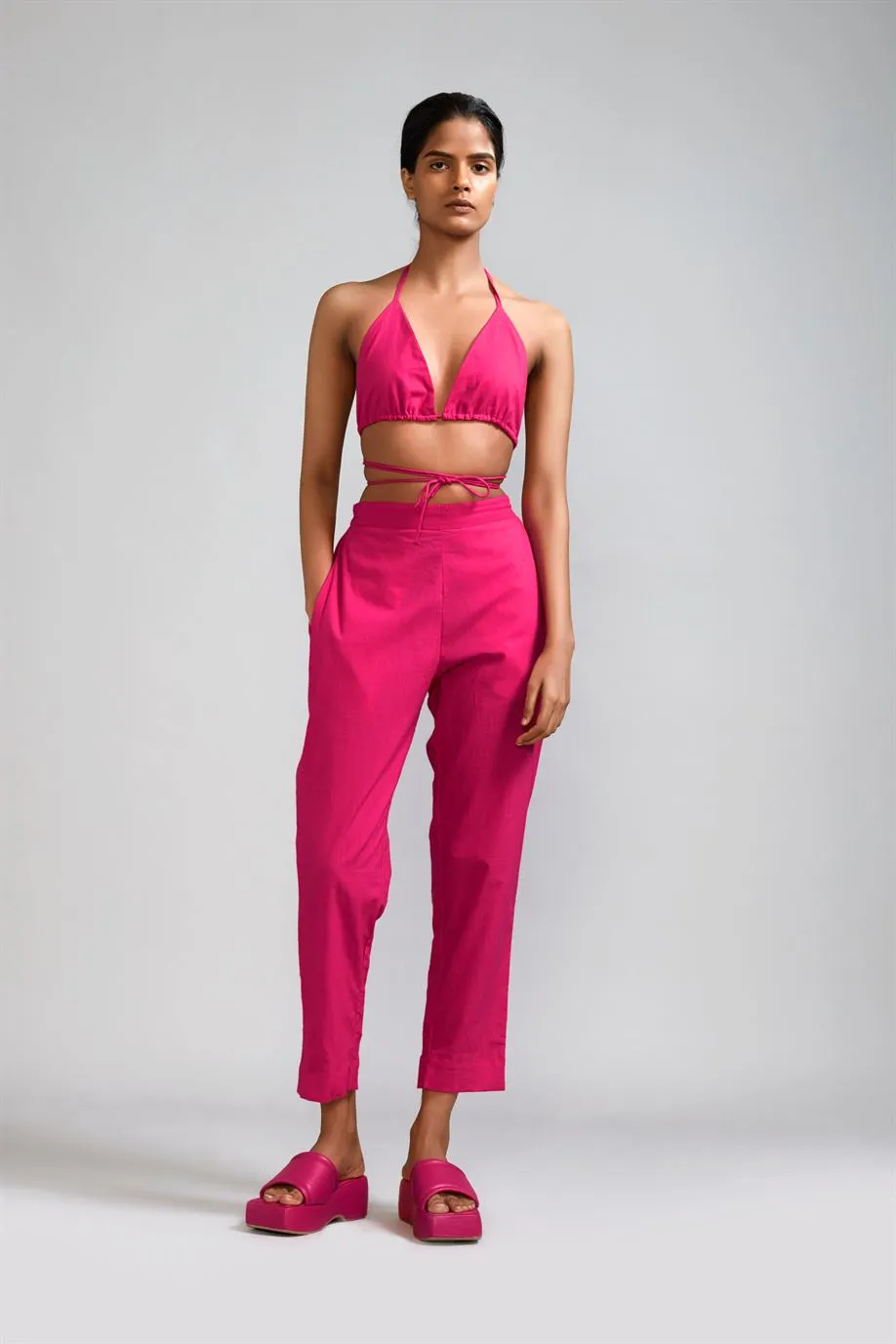 New Season Summer/Fall 2024-Coord Set Overlap Bralette-SE Pants 2pcs Cotton Pink-MT BR-SE Pant Coord Set-Pink-Fashion Edit Mati