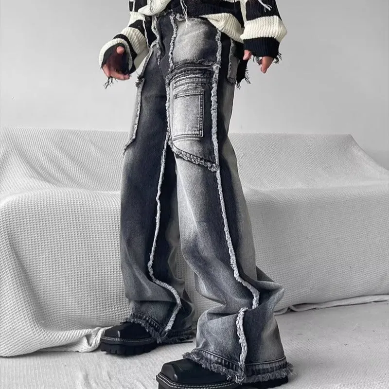 New Street Raw Edge Stitching Straight Leg Jeans