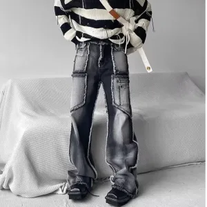 New Street Raw Edge Stitching Straight Leg Jeans