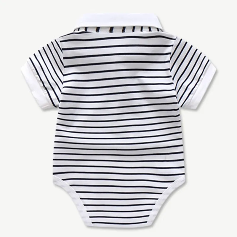 Newborn Baby Clothing for Boys Summer Suit Set Cotton Hat   Striped Romper   Blue Overall 3PCS Casual Children Outfit