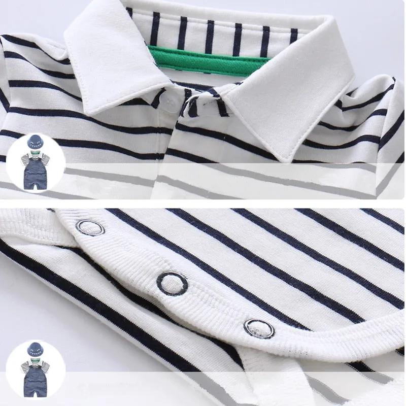 Newborn Baby Clothing for Boys Summer Suit Set Cotton Hat   Striped Romper   Blue Overall 3PCS Casual Children Outfit