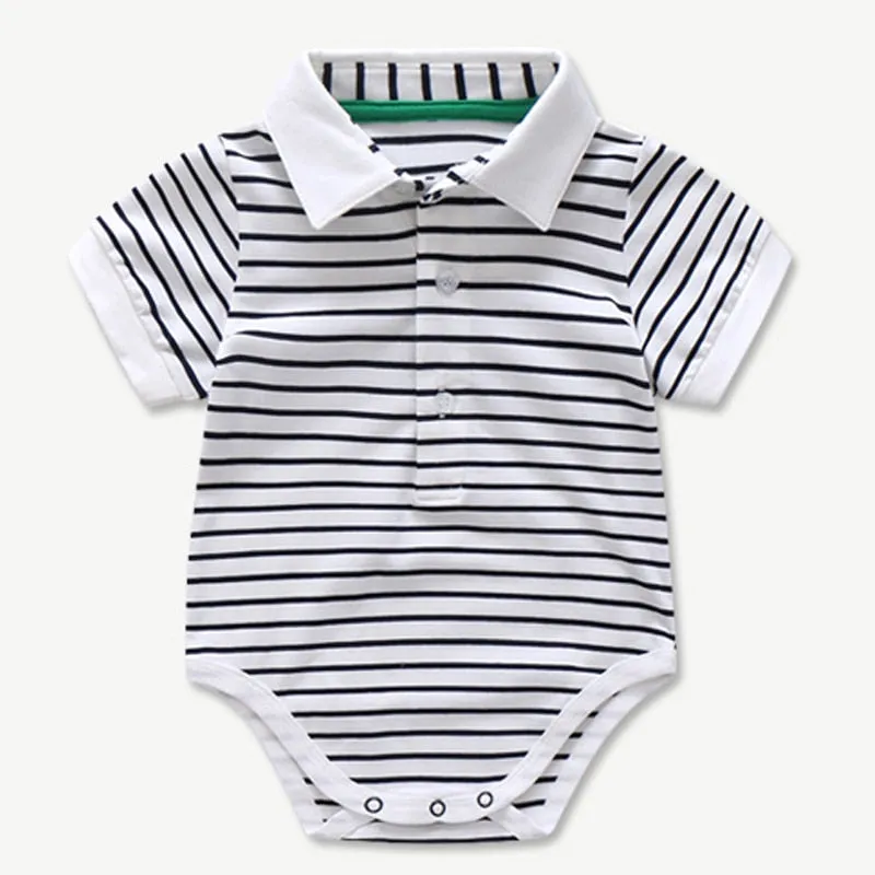 Newborn Baby Clothing for Boys Summer Suit Set Cotton Hat   Striped Romper   Blue Overall 3PCS Casual Children Outfit