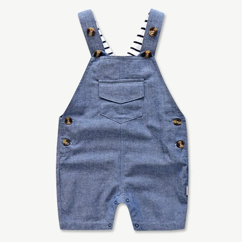 Newborn Baby Clothing for Boys Summer Suit Set Cotton Hat   Striped Romper   Blue Overall 3PCS Casual Children Outfit