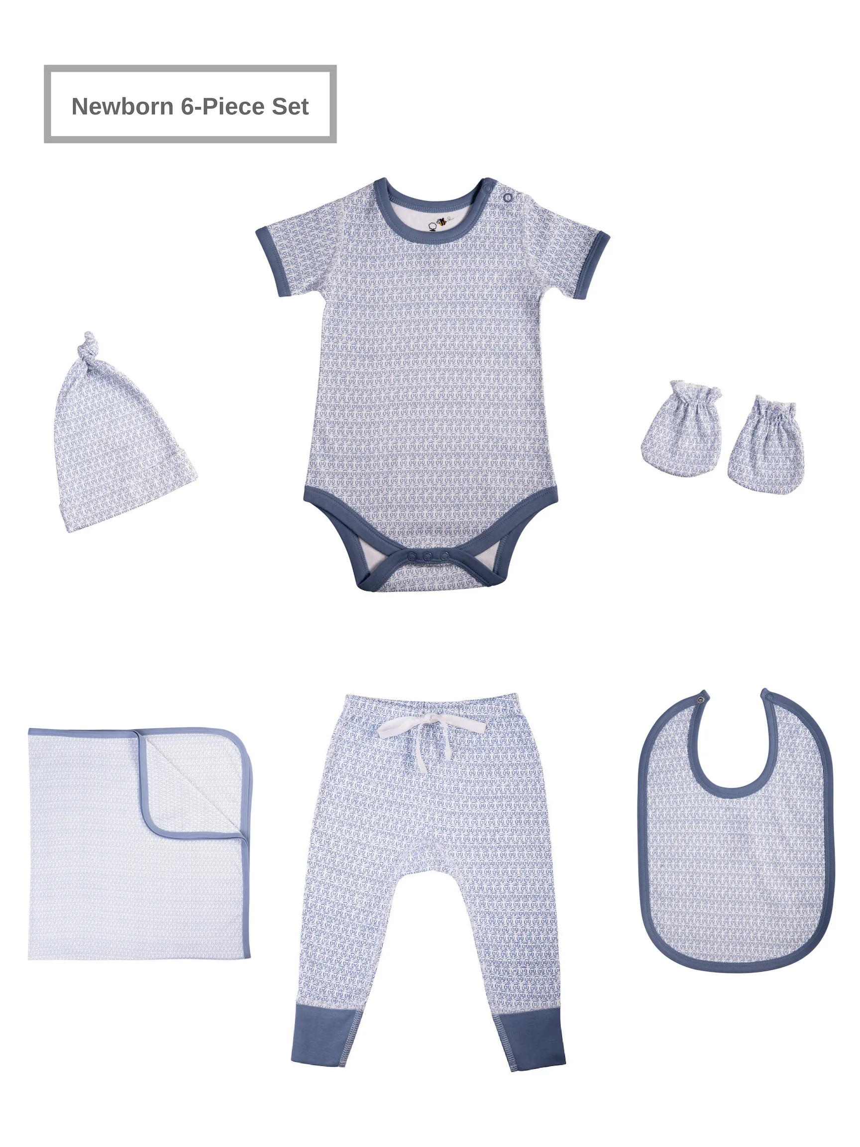 Newborn Baby Unisex Organic 6 Piece Set w/Short-Sleeve Bodysuit (0-3M)