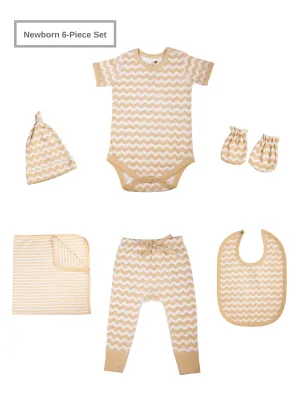 Newborn Baby Unisex Organic 6 Piece Set w/Short-Sleeve Bodysuit (0-3M)
