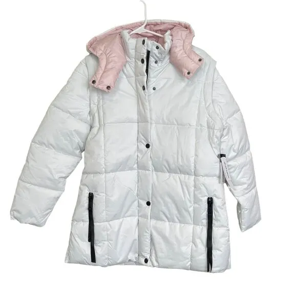 Nicole Miller Removable Sleeves Puffer Winter Coat Hooded Vest Medium NWT