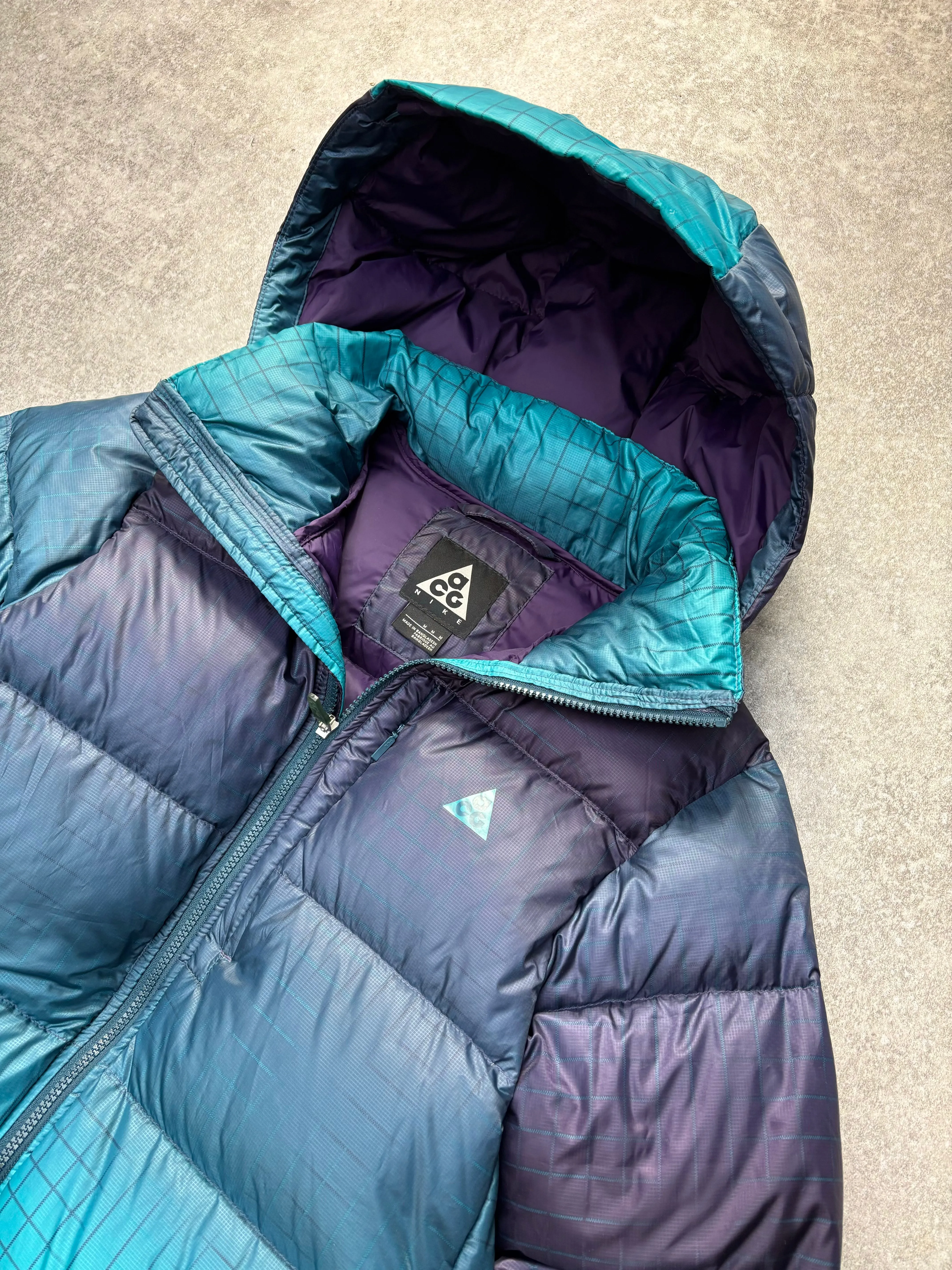 Nike ACG Multicolour Check Pattern Hooded Feather Down Jacket