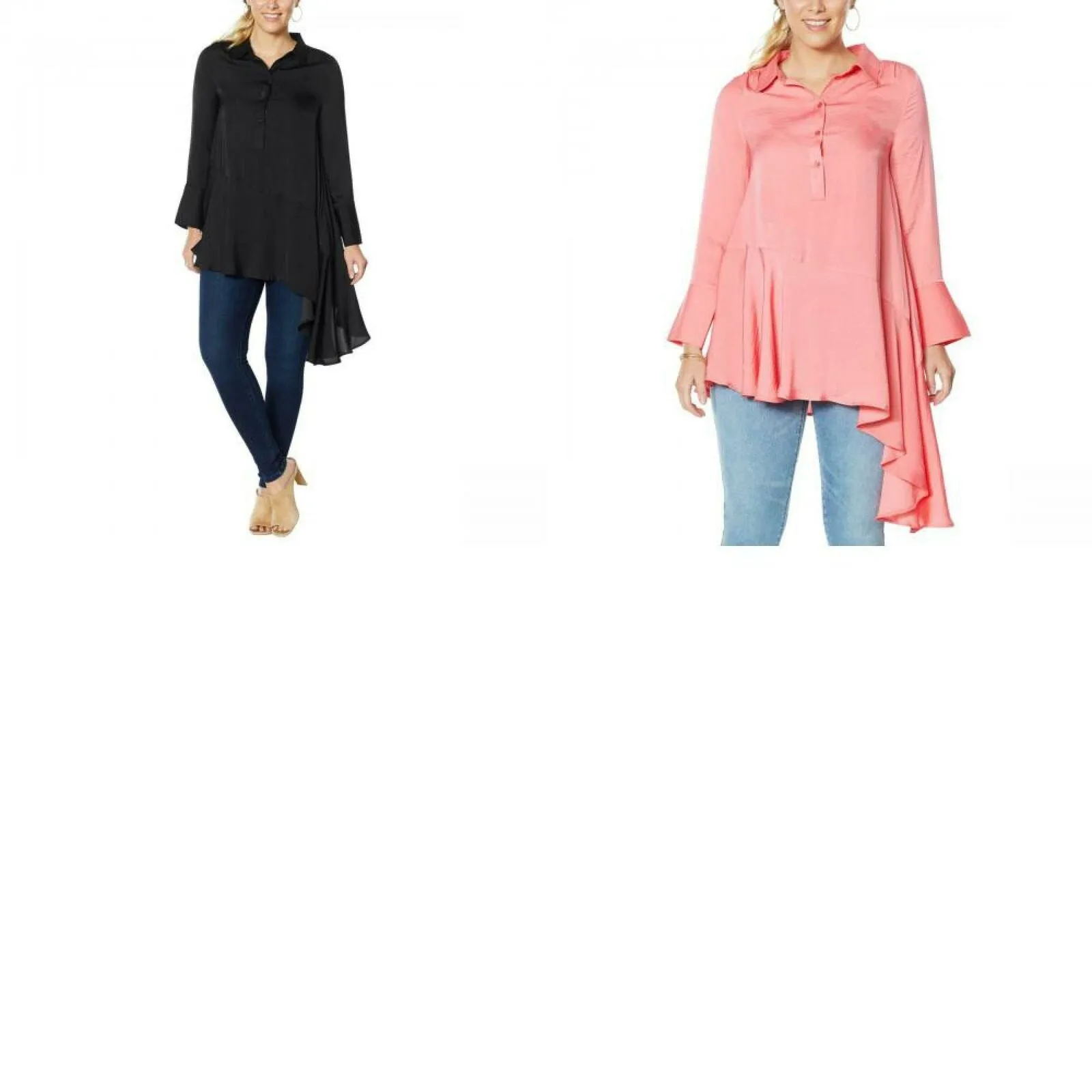 NWT DG2 By Diane Gilman Button Up Washed Charmeuse Asymmetric Shirt. 732519 XS