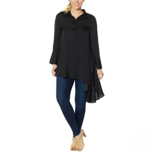 NWT DG2 By Diane Gilman Button Up Washed Charmeuse Asymmetric Shirt. 732519 XS