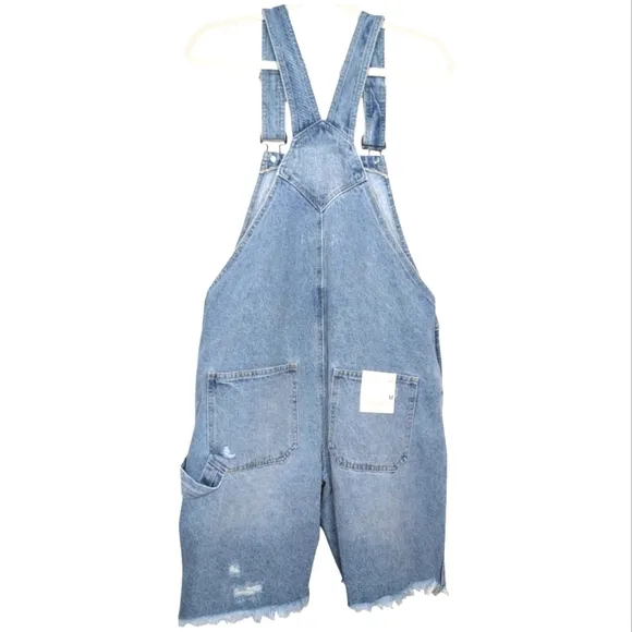 NWT KanCan Bermuda Distressed Carpenter Cargo Shortalls Overalls Medium
