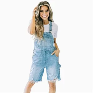 NWT KanCan Bermuda Distressed Carpenter Cargo Shortalls Overalls Medium