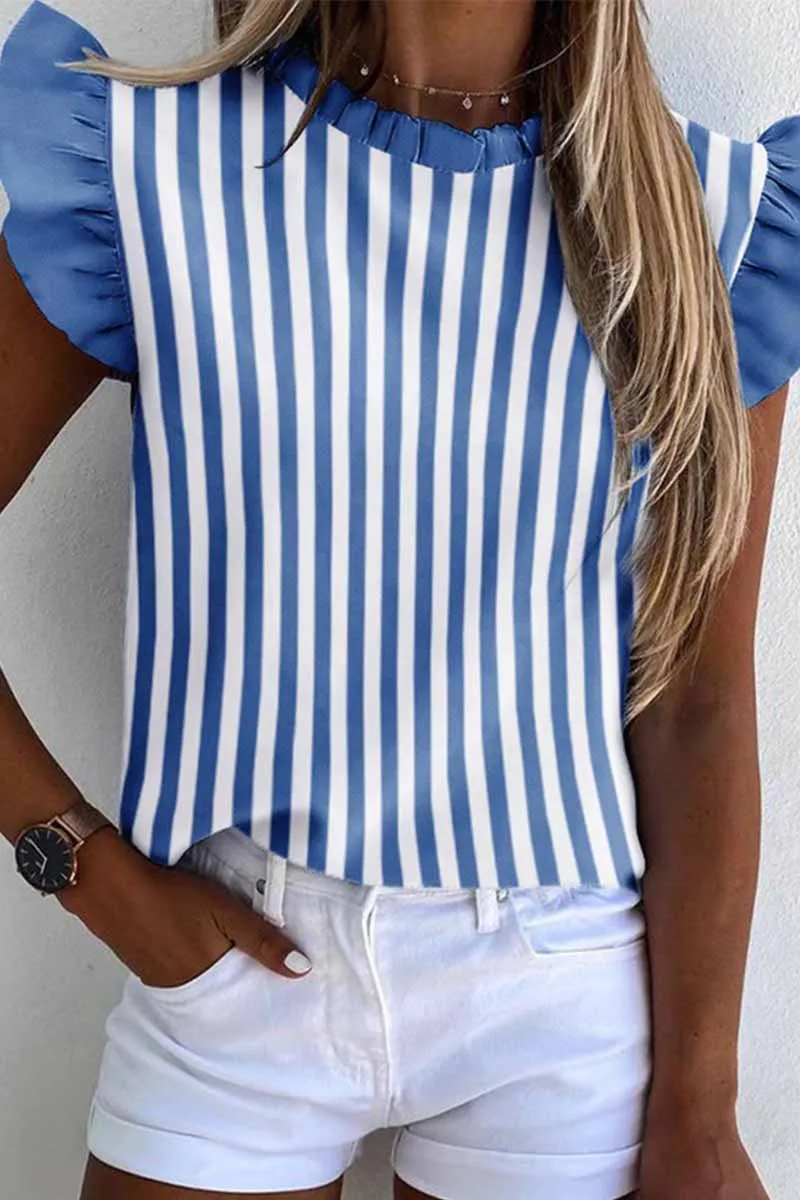 O Neck Loose Ruffled Tops