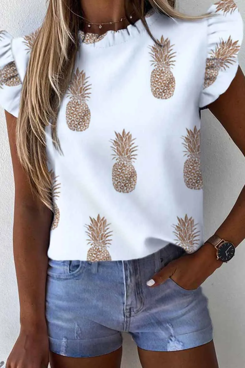 O Neck Loose Ruffled Tops