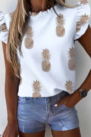 O Neck Loose Ruffled Tops