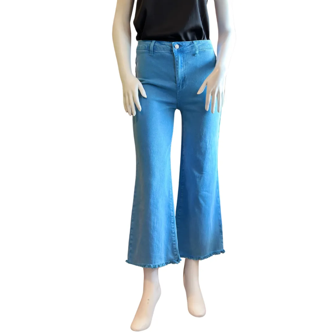 Ocean Blue frayed hem straight leg jeans