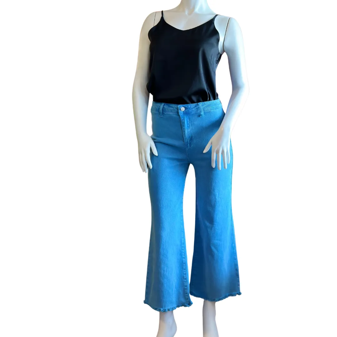 Ocean Blue frayed hem straight leg jeans