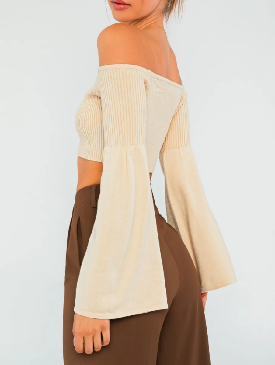 Off Shoulder Bell Sleeve Sweater Top