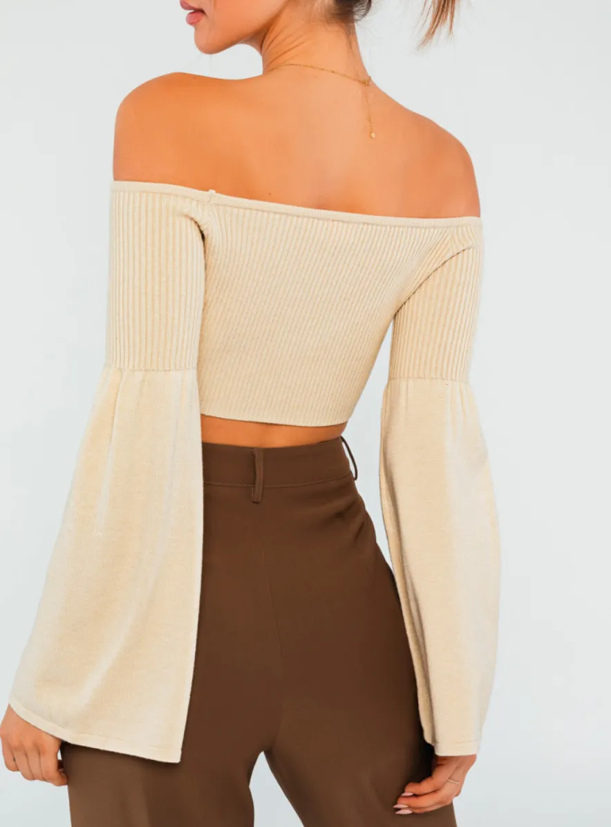 Off Shoulder Bell Sleeve Sweater Top
