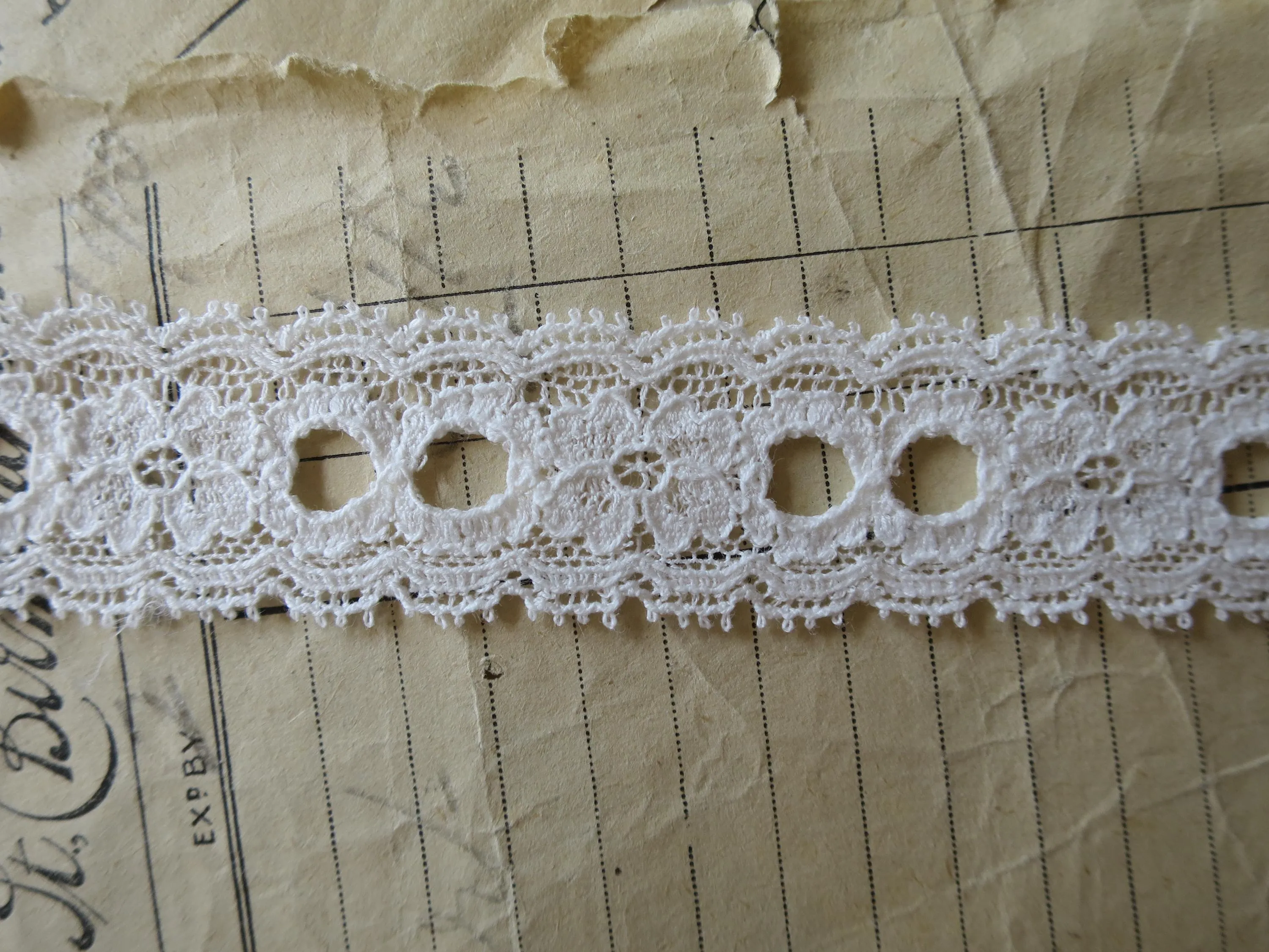 Off White English Nottingham Lace- Frothy Double Eyelet- Galloon- 2.7 cm