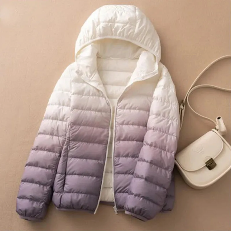 Ombre Hooded Puffer Jacket - Gradient Winter Warmth Down Plus Sizes Jacket