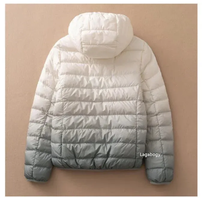 Ombre Hooded Puffer Jacket - Gradient Winter Warmth Down Plus Sizes Jacket