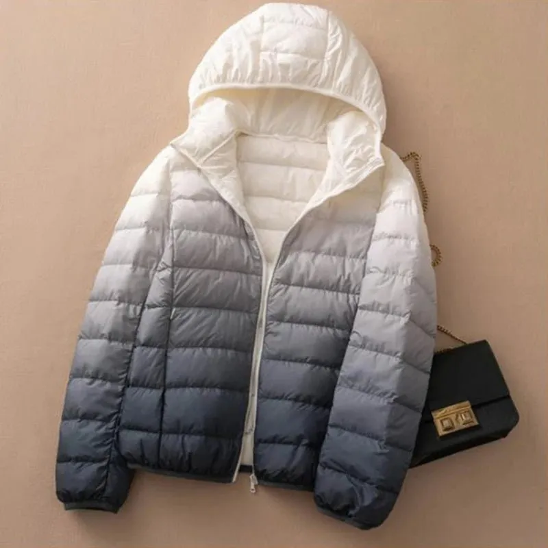 Ombre Hooded Puffer Jacket - Gradient Winter Warmth Down Plus Sizes Jacket