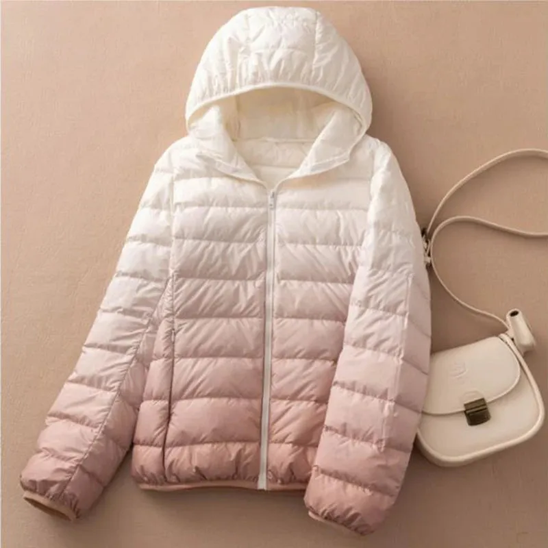 Ombre Hooded Puffer Jacket - Gradient Winter Warmth Down Plus Sizes Jacket