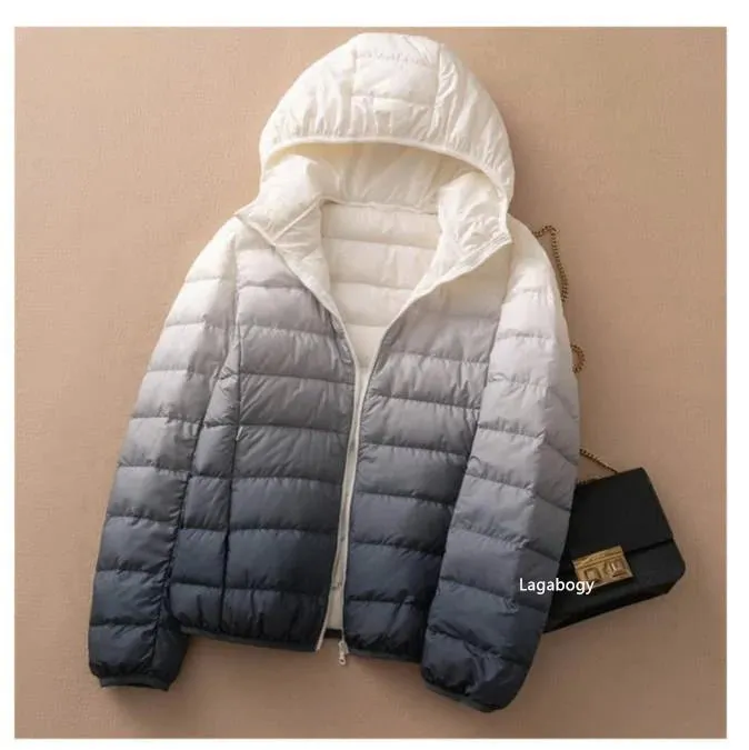 Ombre Hooded Puffer Jacket - Gradient Winter Warmth Down Plus Sizes Jacket