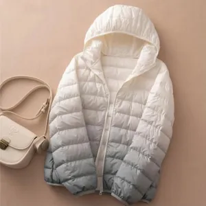 Ombre Hooded Puffer Jacket - Gradient Winter Warmth Down Plus Sizes Jacket