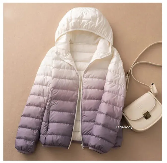 Ombre Hooded Puffer Jacket - Gradient Winter Warmth Down Plus Sizes Jacket