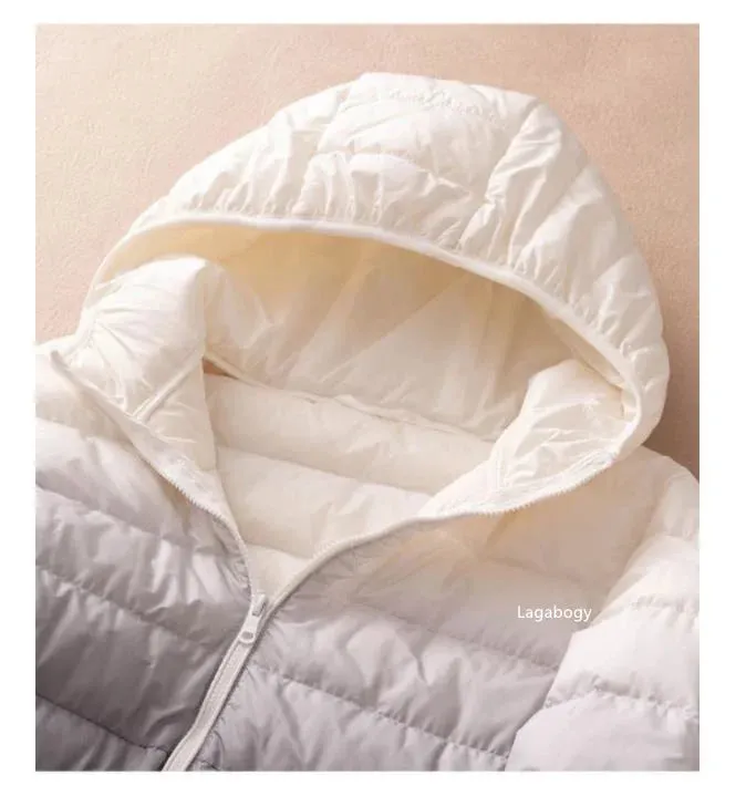 Ombre Hooded Puffer Jacket - Gradient Winter Warmth Down Plus Sizes Jacket