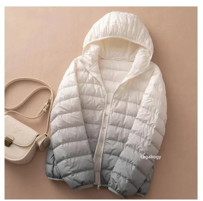 Ombre Hooded Puffer Jacket - Gradient Winter Warmth Down Plus Sizes Jacket