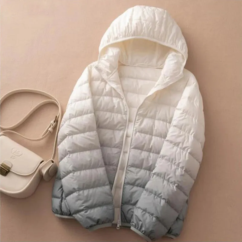 Ombre Hooded Puffer Jacket - Gradient Winter Warmth Down Plus Sizes Jacket