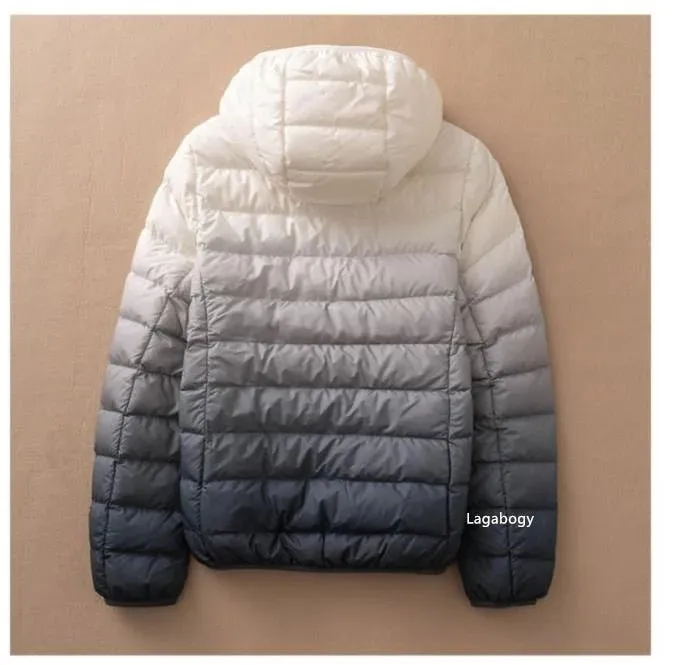 Ombre Hooded Puffer Jacket - Gradient Winter Warmth Down Plus Sizes Jacket