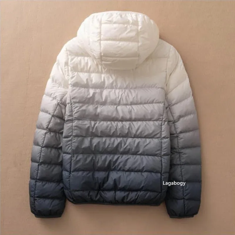 Ombre Hooded Puffer Jacket - Gradient Winter Warmth Down Plus Sizes Jacket