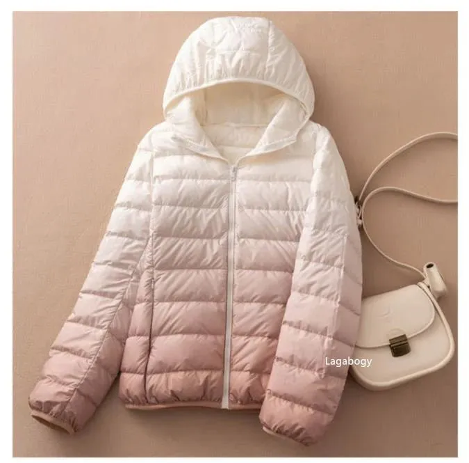 Ombre Hooded Puffer Jacket - Gradient Winter Warmth Down Plus Sizes Jacket