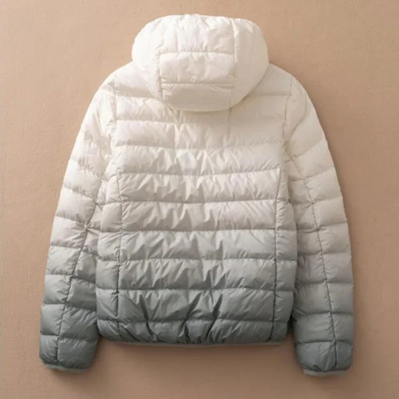 Ombre Hooded Puffer Jacket - Gradient Winter Warmth Down Plus Sizes Jacket