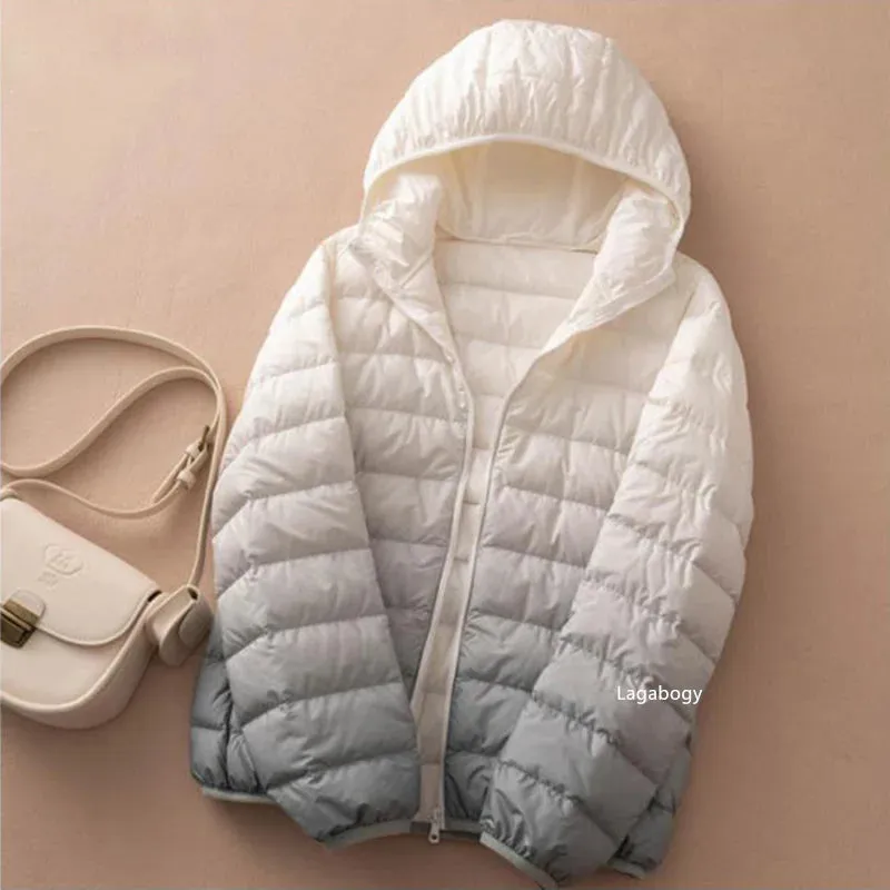 Ombre Hooded Puffer Jacket - Gradient Winter Warmth Down Plus Sizes Jacket