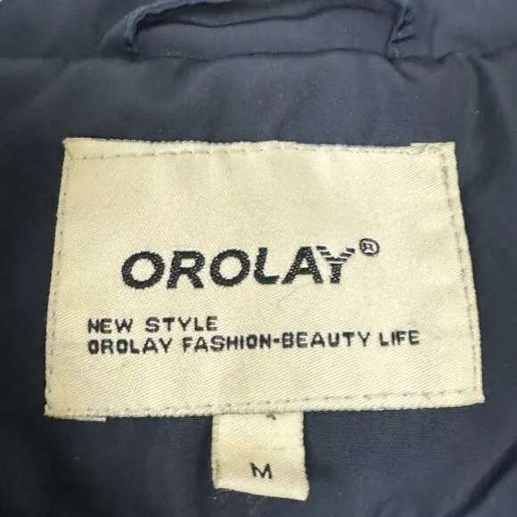 Orolay Womens Thickened Quilted Down Puffer Jacket Coat Navy Size M Full Zip
