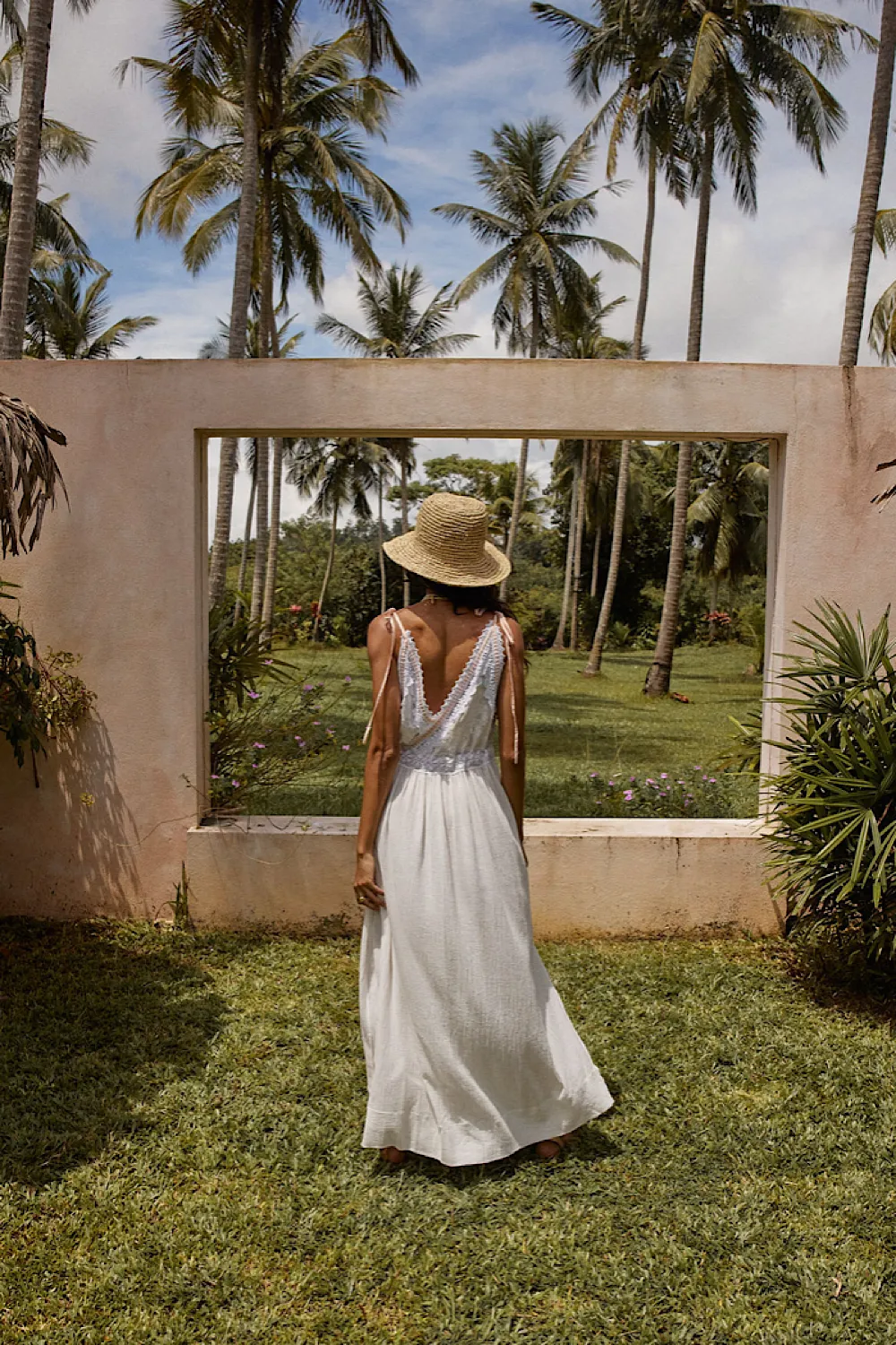 Out Among The Stars Cotton Gauze, Lace   Ribbon Embroidered Maxi Slip Dress
