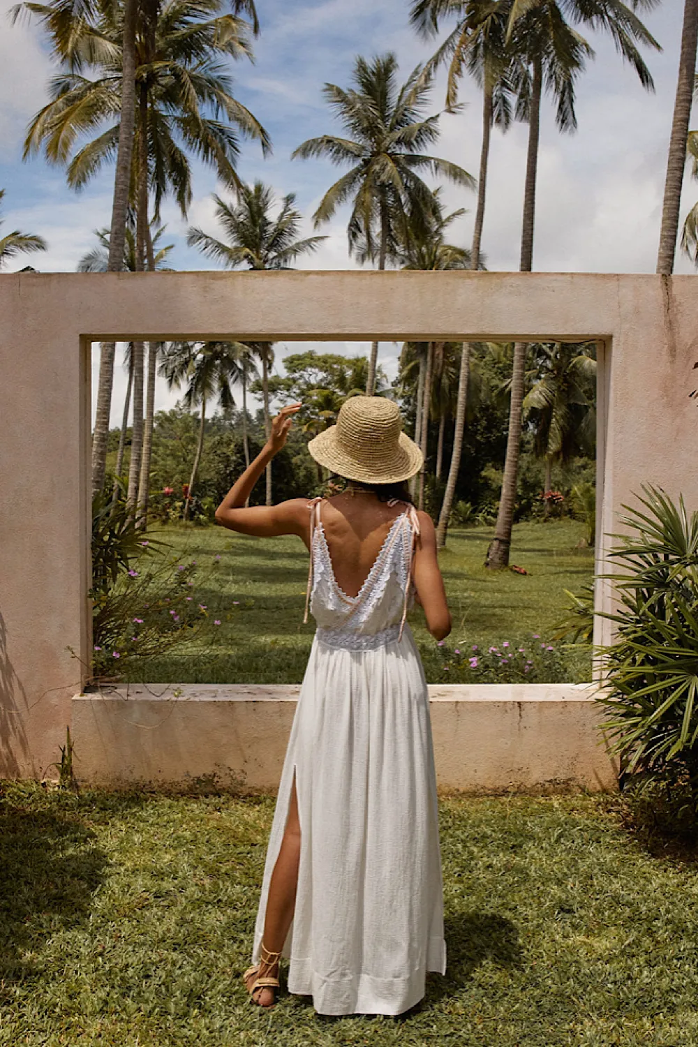 Out Among The Stars Cotton Gauze, Lace   Ribbon Embroidered Maxi Slip Dress